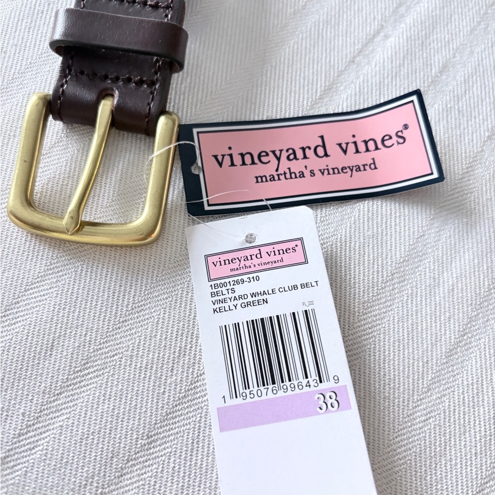 Vineyard Vines Green and Navy Whale Pattern Belt